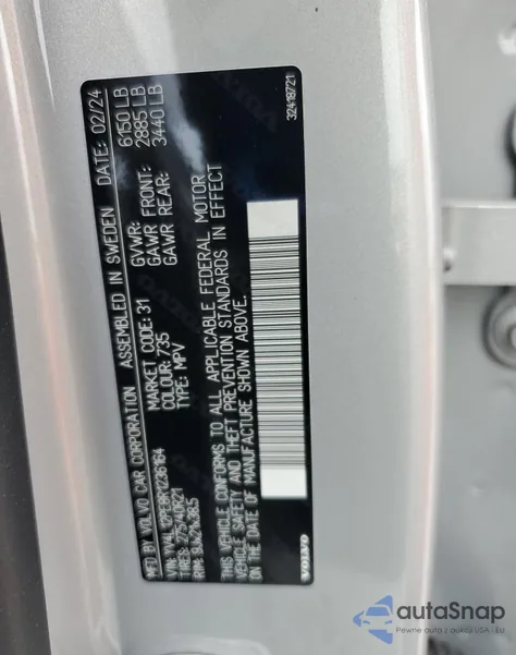 2024 Volvo Xc90 Plus from USA, damaged, VIN YV4L12PE8R1236164